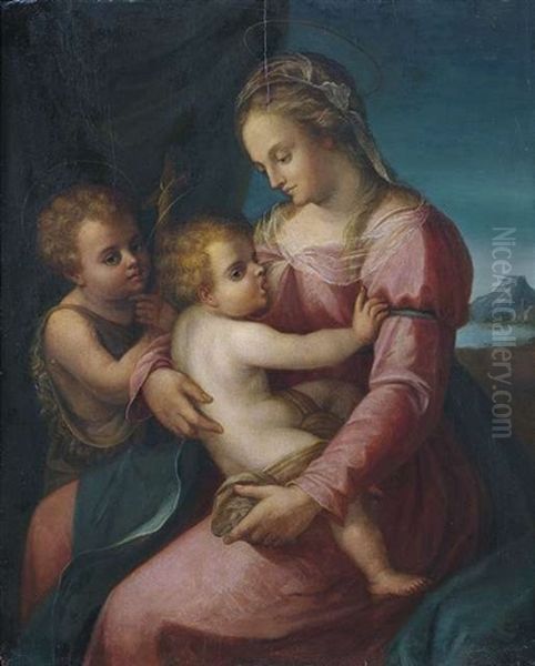 Die Madonna Mit Christus Und Dem Johannesknaben Oil Painting by Francesco (Il Poppi) Morandini