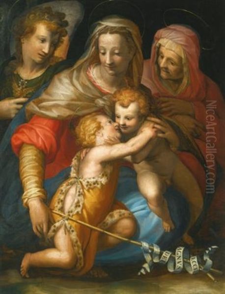 The Madonna And Child With Saint Anne, The Infant John The Baptist And The Archangel Michael Oil Painting by Francesco (Il Poppi) Morandini