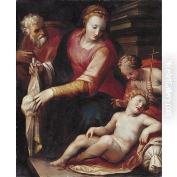 The Holy Family With The Infant Saint John The Baptist Oil Painting by Francesco (Il Poppi) Morandini