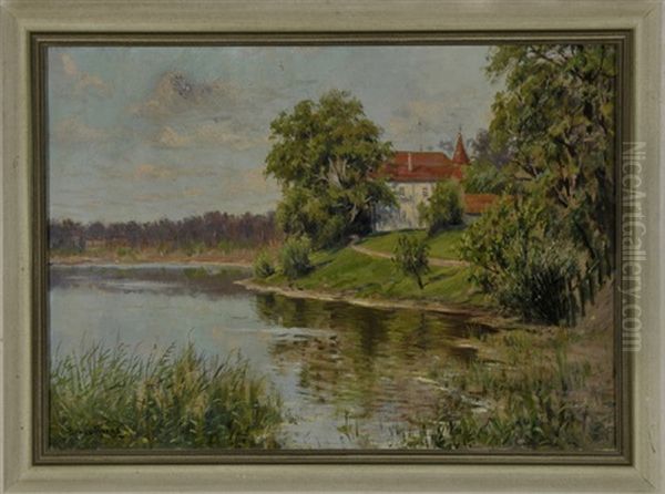 Uferlandschaft Mit Kleiner Pfarrkirche Oil Painting by Bruno Moras