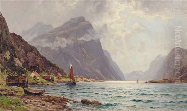 Fjord Scenery Oil Painting by Walter Moras