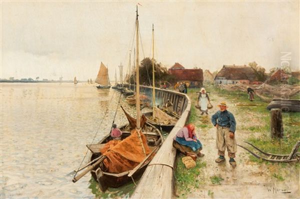 Kleiner Fischerhafen Oil Painting by Walter Moras