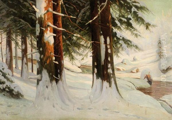 Sonnendurchfluteter Winterwald Oil Painting by Walter Moras