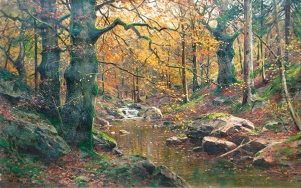 Bachlauf Im Herbstwald Oil Painting by Walter Moras