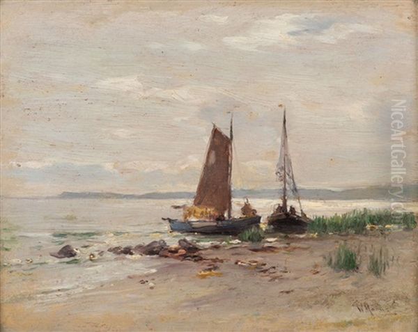 Boote Am Ufer Oil Painting by Walter Moras