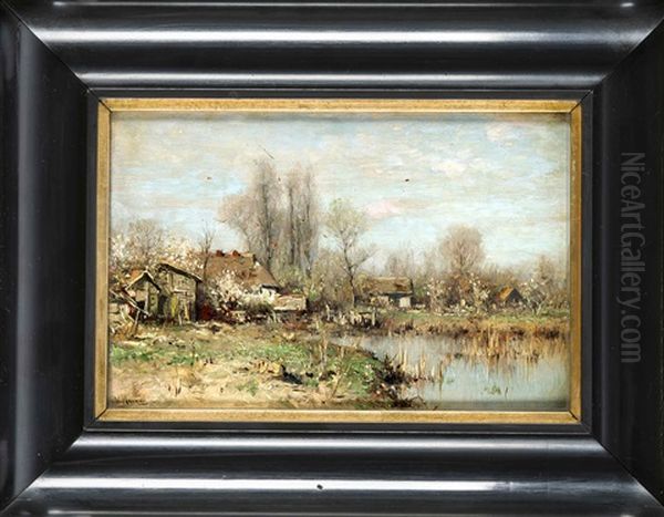 Herbstliches Gehoft Mit Weiher Oil Painting by Walter Moras