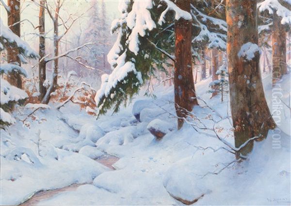 A Winter Day Oil Painting by Walter Moras