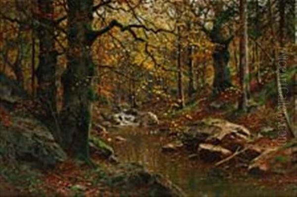 Autumn Forest With A Stream Oil Painting by Walter Moras