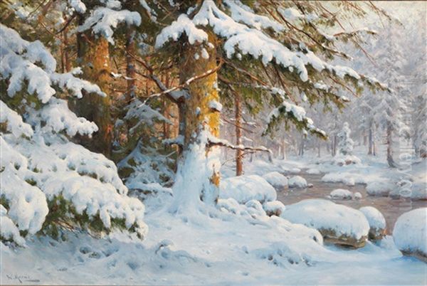 Winter Landscape Oil Painting by Walter Moras