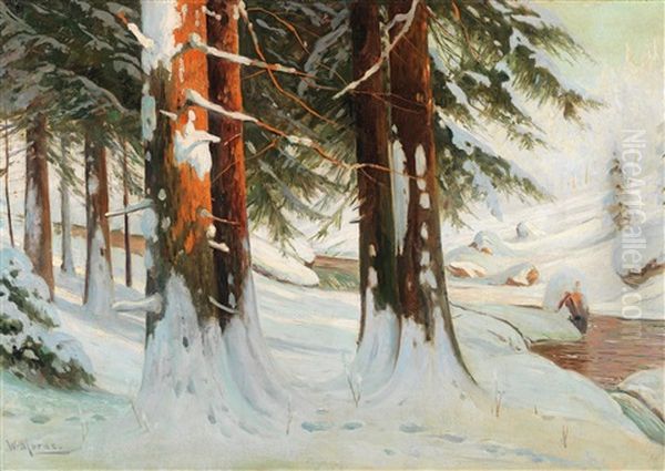 Sonnendurchfluteter Winterwald Oil Painting by Walter Moras