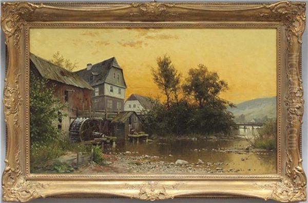 Wassermuhle Bei Marburg: Hessen Abendstimmung Oil Painting by Walter Moras