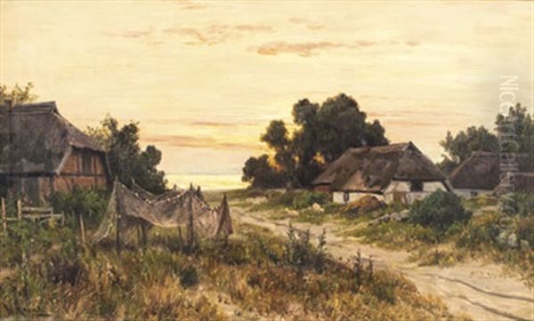 Dorfstrase Im Sonnenaufgang Oil Painting by Walter Moras