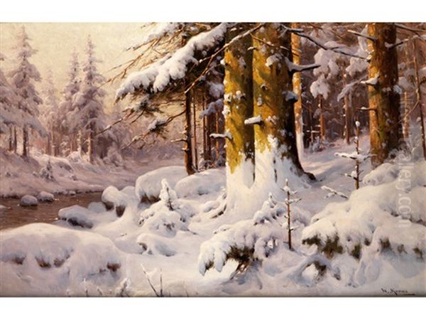 Winterliche Waldlandschaft Oil Painting by Walter Moras