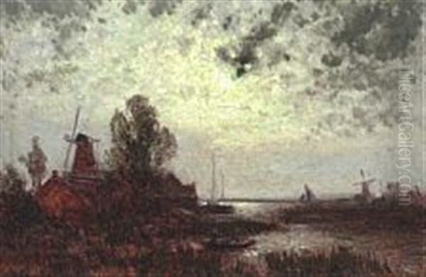 Coastal Scene In Evening Light Oil Painting by Walter Moras