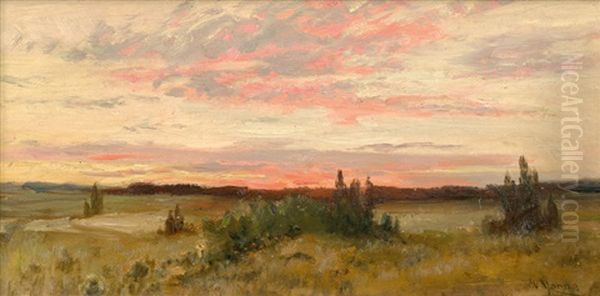 Sonnenaufgang In Mecklenburgischer Landschaft Oil Painting by Walter Moras