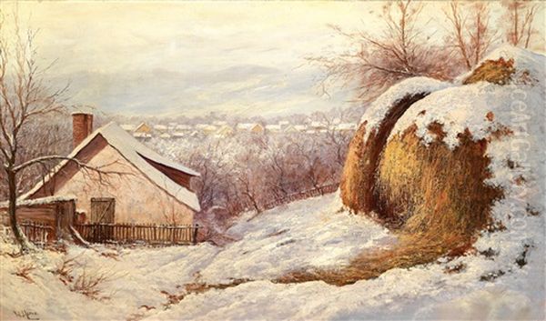 Blick Auf Ein Dorf Im Schnee Oil Painting by Walter Moras