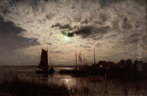 Abendstimmung Am Bodden Oil Painting by Walter Moras