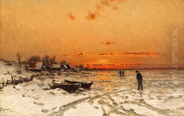 Sonnenuntergang Im Winter Oil Painting by Walter Moras