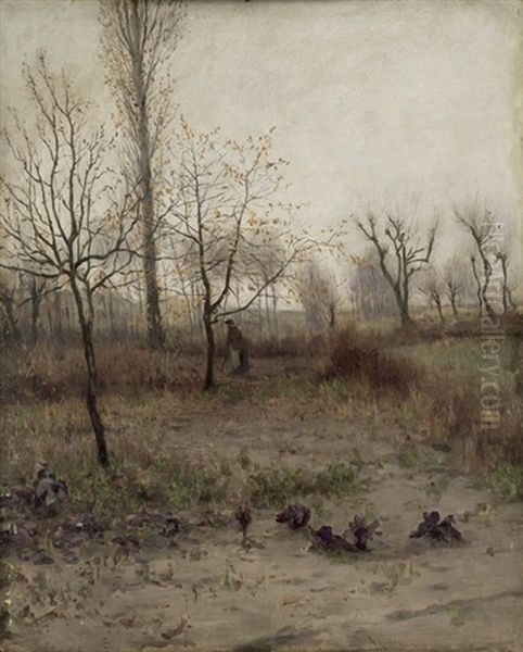 Vorfruhling In Markischer Landschaft (+ Olskizze Von Einem Gebirgsbach, Verso) Oil Painting by Walter Moras