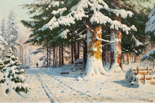 Winterly Wood Oil Painting by Walter Moras