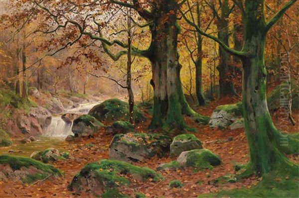 Herbstliche Waldlandschaft Oil Painting by Walter Moras