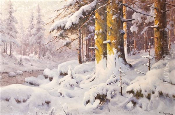 Winterlicher Wald Oil Painting by Walter Moras