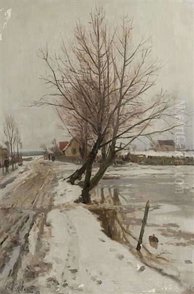 Winter An Der Landstrase Oil Painting by Walter Moras