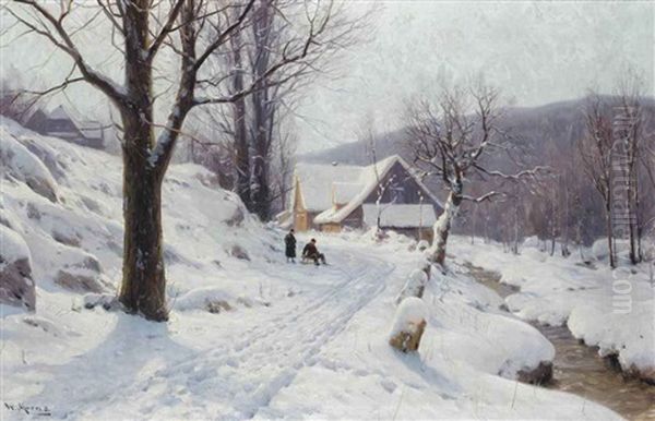 Sleigh Ride On A Sunny Winters Day Oil Painting by Walter Moras