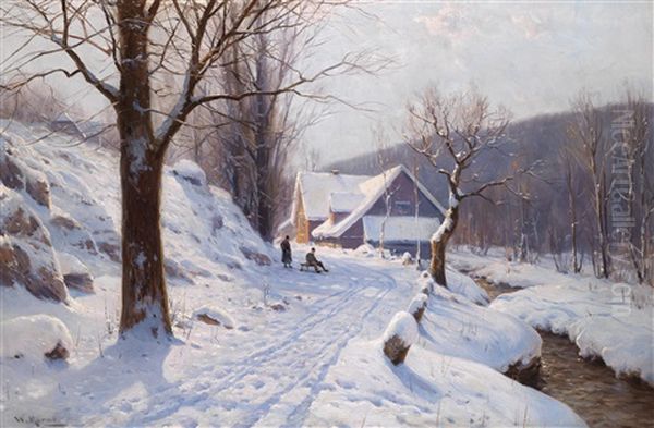 Schlittenpartie An Einem Sonnigen Wintertag Oil Painting by Walter Moras