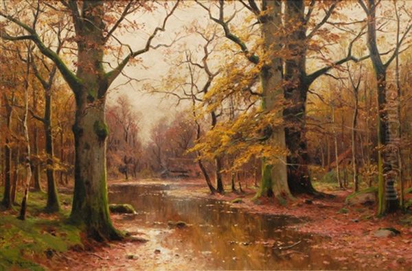 Autumnal Forest With Houses Oil Painting by Walter Moras