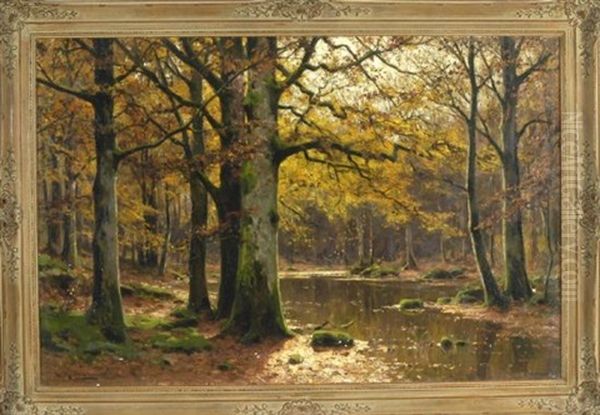 Herbstwald Mit Flusslauf Oil Painting by Walter Moras