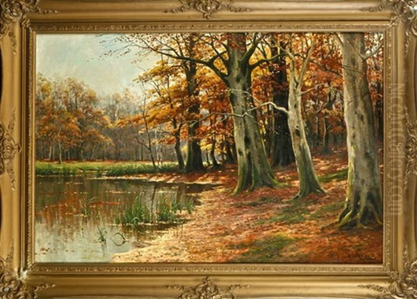 Herbstliche Stimmung Am Waldweiher Oil Painting by Walter Moras