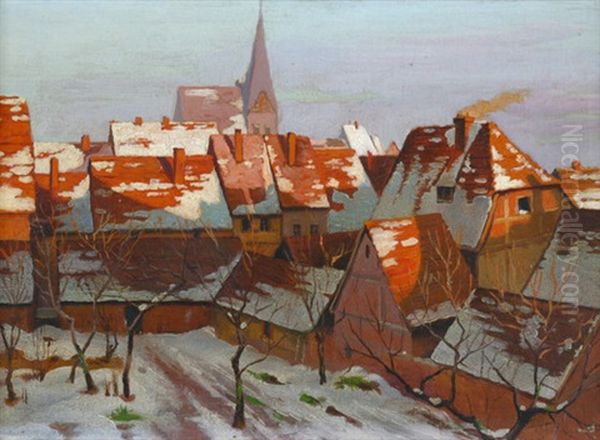 Nordostdeutsches Stadtchen An Einem Klaren Wintertag Oil Painting by Walter Moras