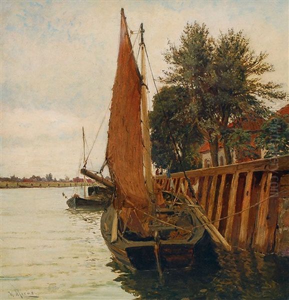 Segelboote Im Hafen Oil Painting by Walter Moras