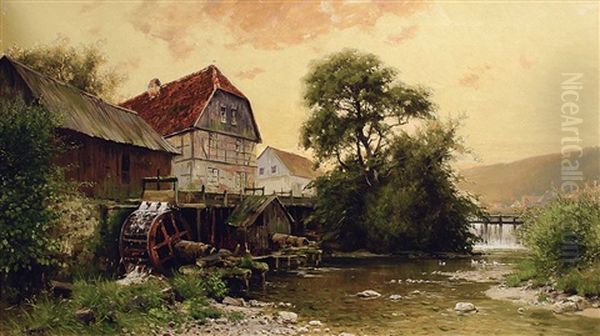 Wassermuhle Bei Marburg Oil Painting by Walter Moras