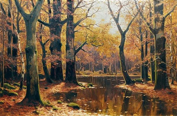 Waldlandschaft Mit Teich Oil Painting by Walter Moras