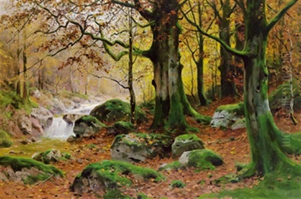 Herbstliche Waldlandschaft Oil Painting by Walter Moras