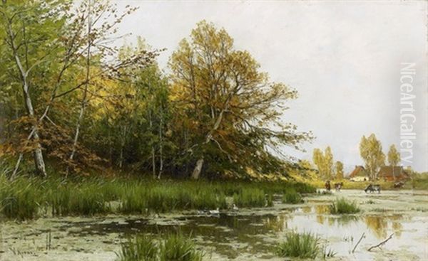 Feldlandschaft Mit Kleinem Teich Am Waldrand Oil Painting by Walter Moras