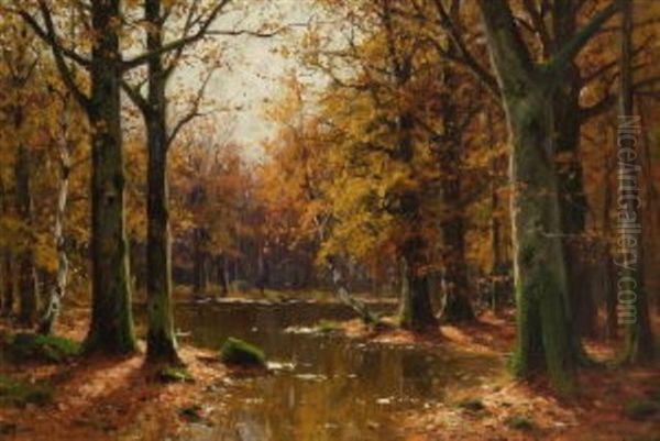 Herbstlicher Waldteich Oil Painting by Walter Moras