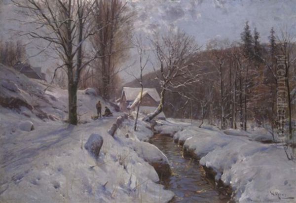 Winterlandschaft Mit Figurlicher Staffage Oil Painting by Walter Moras