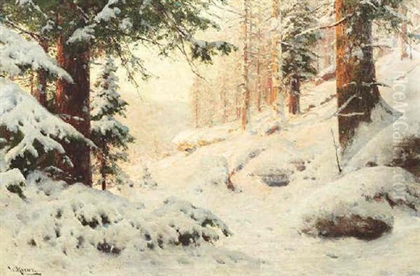 Winterwald Im Abendlicht Oil Painting by Walter Moras