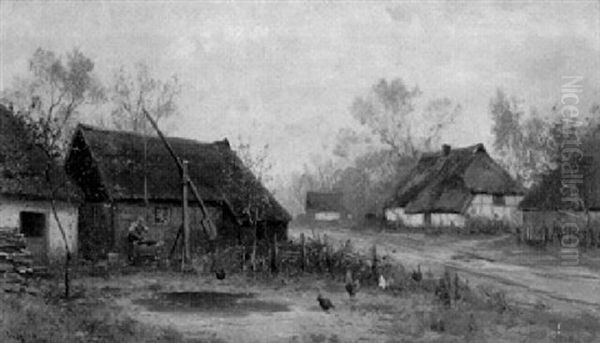 Strohgedecktes Dorf Mit Huhnerhof Im Herbst by Walter Moras