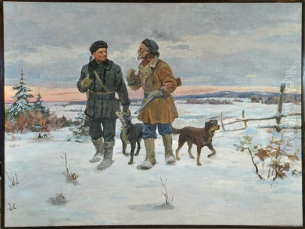 Lenin Auf Der Jagd In Verschneiter Landschaft Oil Painting by Alexandre Victor Moravov