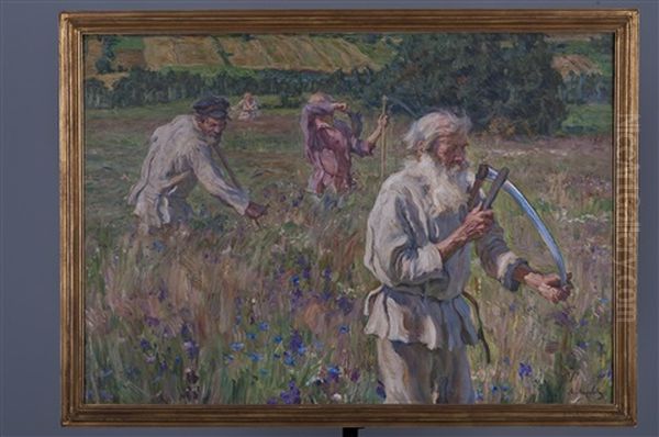 Scything The Grass Oil Painting by Alexandre Victor Moravov