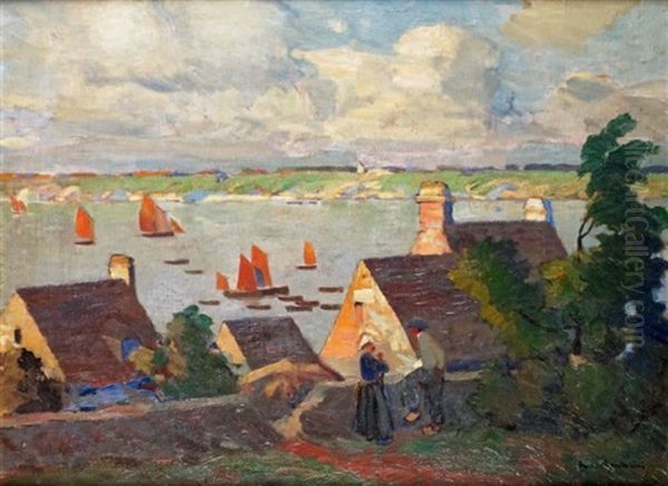 Bretagne, Conversation Devant La Baie Oil Painting by Paul Bernard Morchain