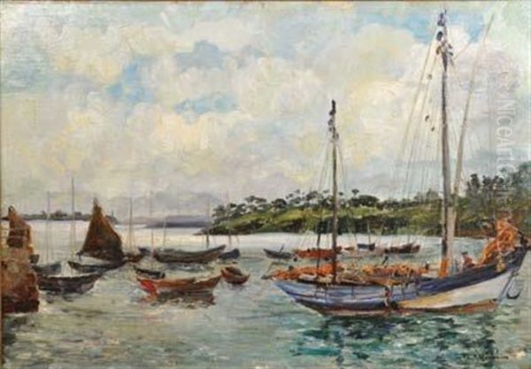 Bateaux Amarres Oil Painting by Paul Bernard Morchain