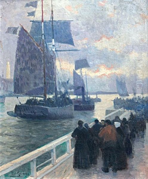 Le Depart Des Pecheurs Oil Painting by Paul Bernard Morchain