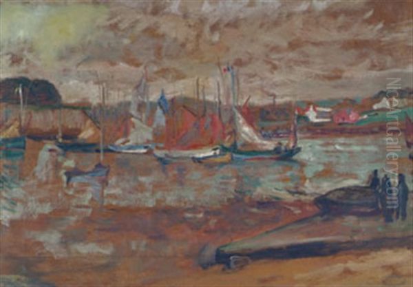 Bateaux A Quai Oil Painting by Paul Bernard Morchain