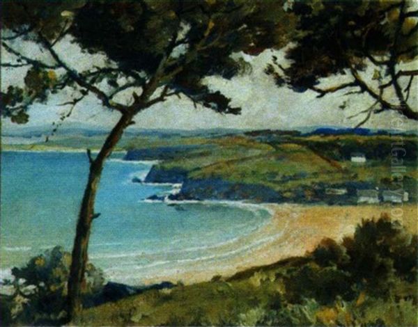 Plage Du Ris A Douarnenez Oil Painting by Paul Bernard Morchain