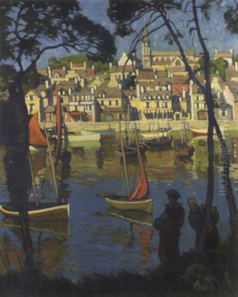 Promenade Au Bord Du Port Oil Painting by Paul Bernard Morchain